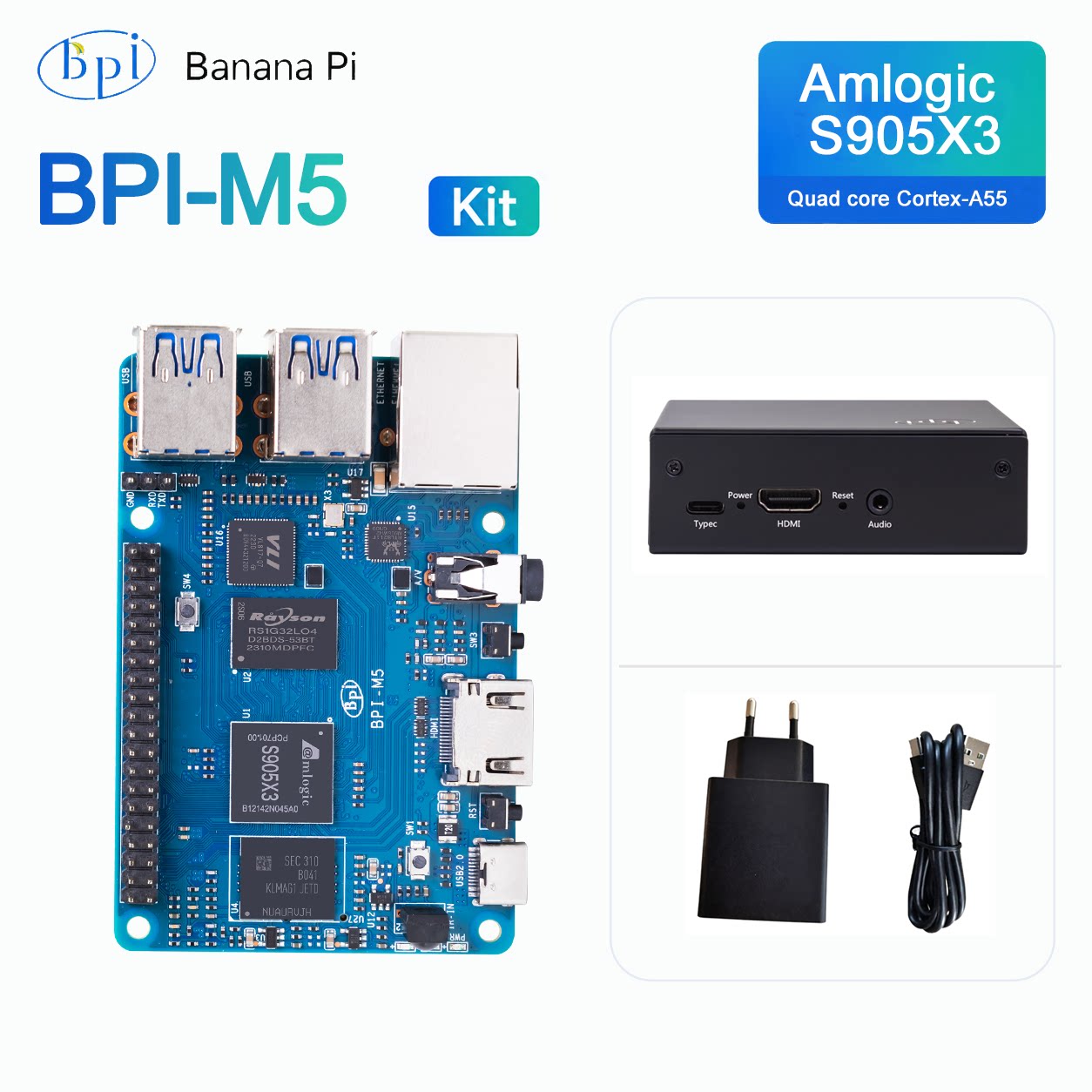 Banana Pi Bpi-M5 - バナナパイ BPI-M5 開発ボード ホットセールバンドル（鉄製ケースと電源アダプター付き）
