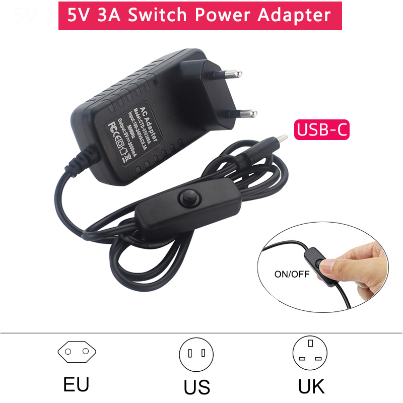 5V 3A電源供給装置、ON/OFFスイッチ付き、EU・US - Banana Pi Bpi-M5 のレビューと価格